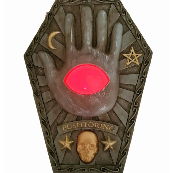 New Halloween Eyeball Doorbell Animated Creepy Coffin Hand Sound Lights Up Gemmy - Picture 5 of 11